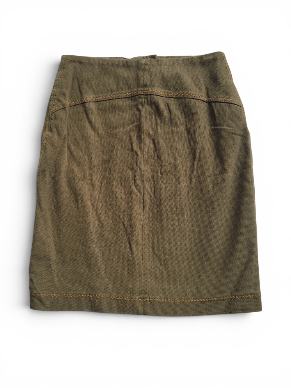 Vintage 90s Grunge Olive Green Mini Skirt with Zipper Accents XS / 2 - Picture 2 of 9